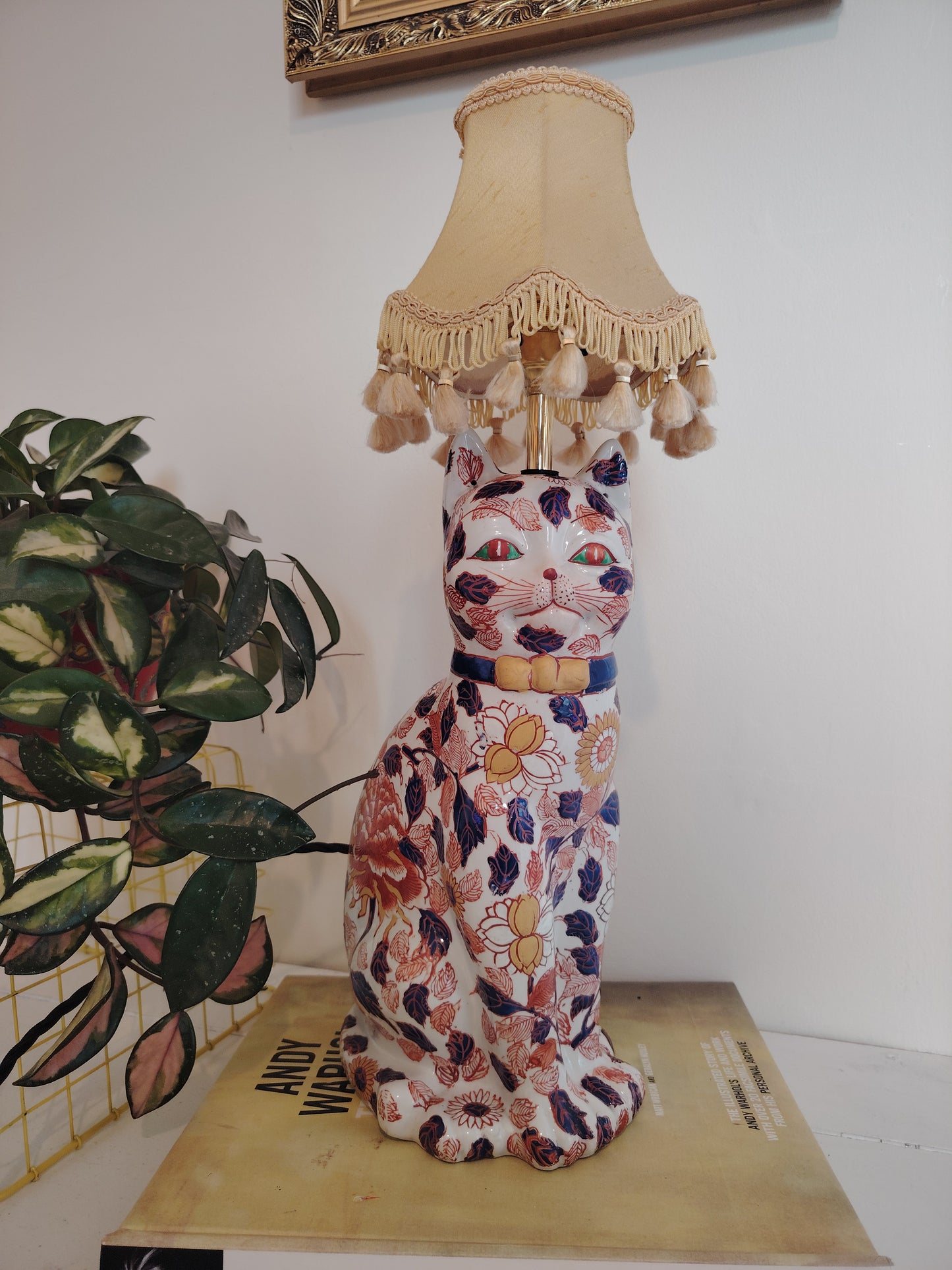 Upcycled Antique Floral Imari Cat Lamp