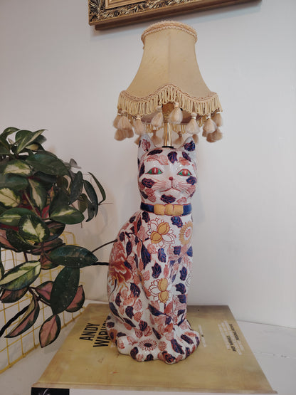 Upcycled Antique Floral Imari Cat Lamp