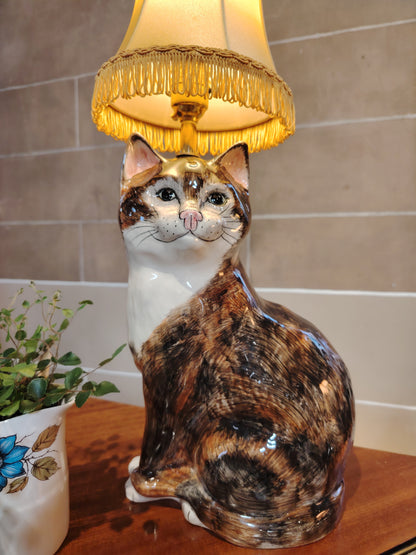 Large Vintage Reworked Hand Painted  Cat Lamp