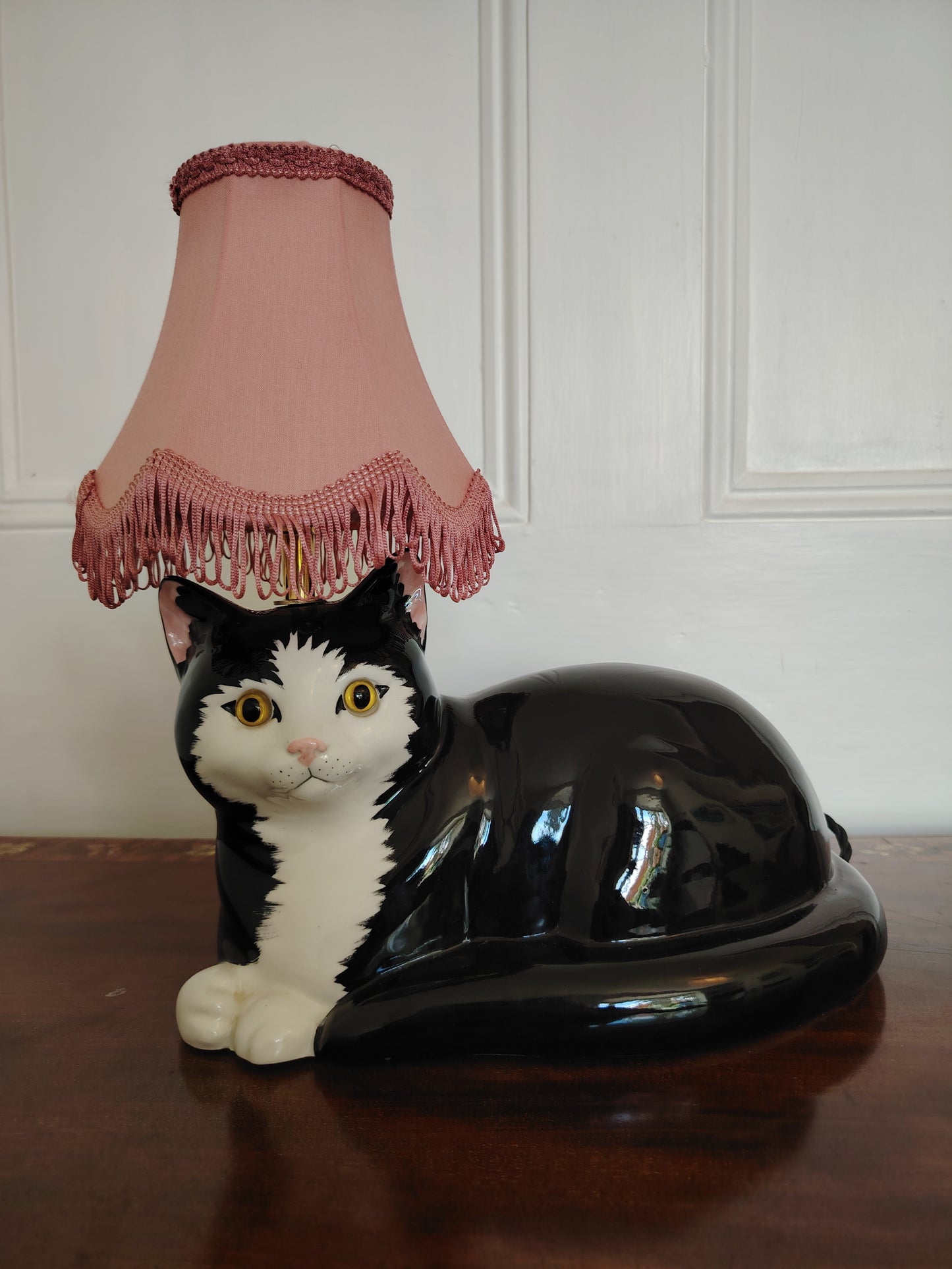 Large Black and White "Just Cats" Reworked Cat Lamp