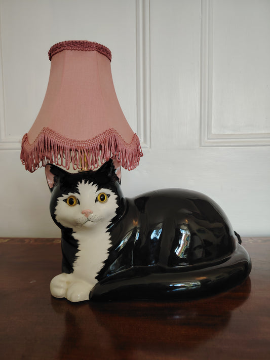 Large Black and White "Just Cats" Reworked Cat Lamp