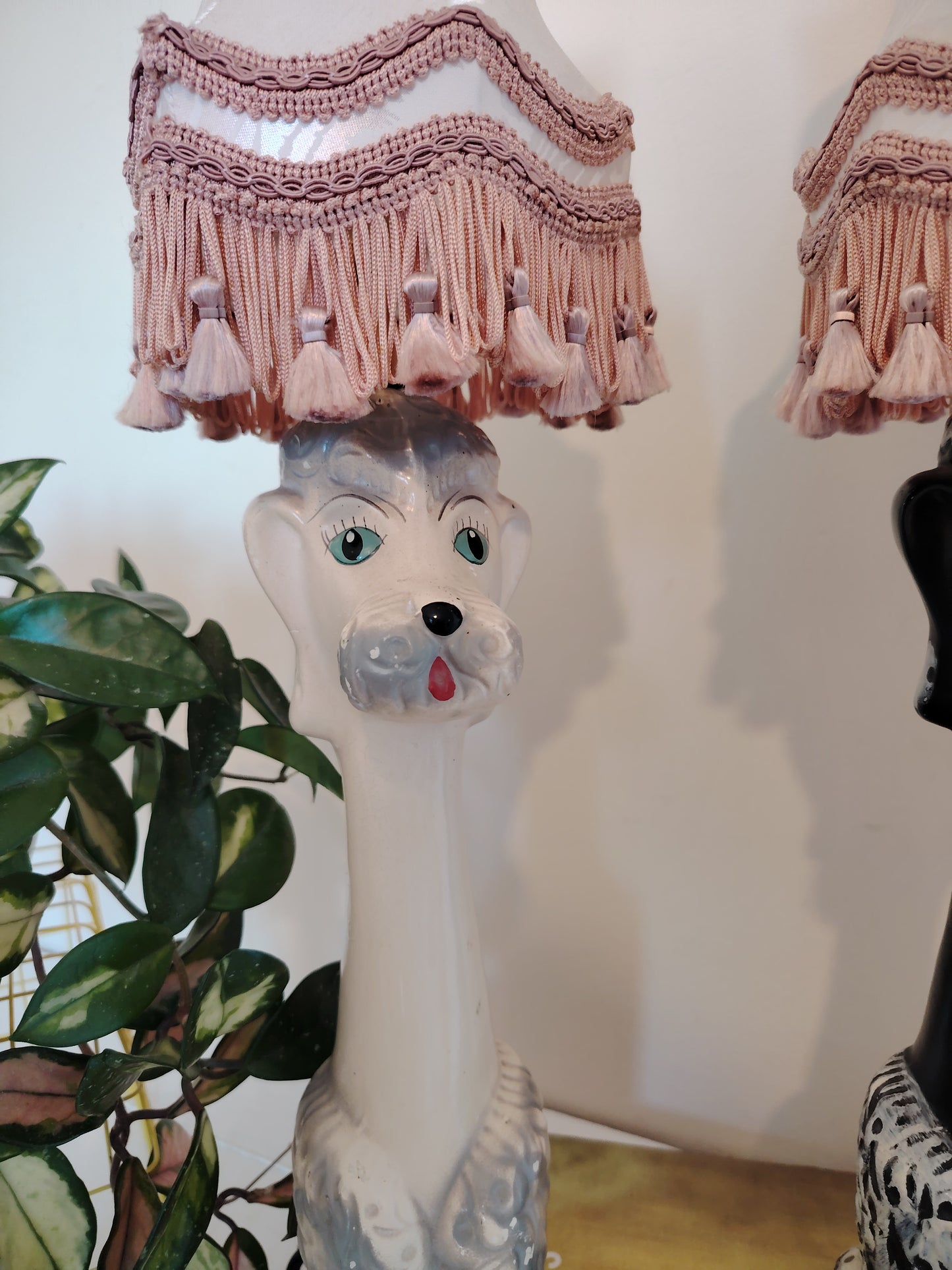 Tall Vintage 1950's Upcycled White Poodle Lamp