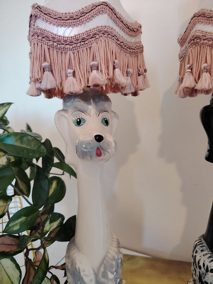 Tall Vintage 1950's Upcycled White Poodle Lamp