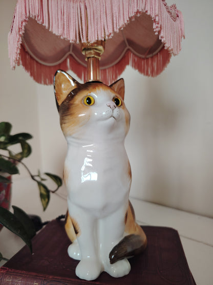 Vintage Reworked Small Calico Cat Lamp ✨