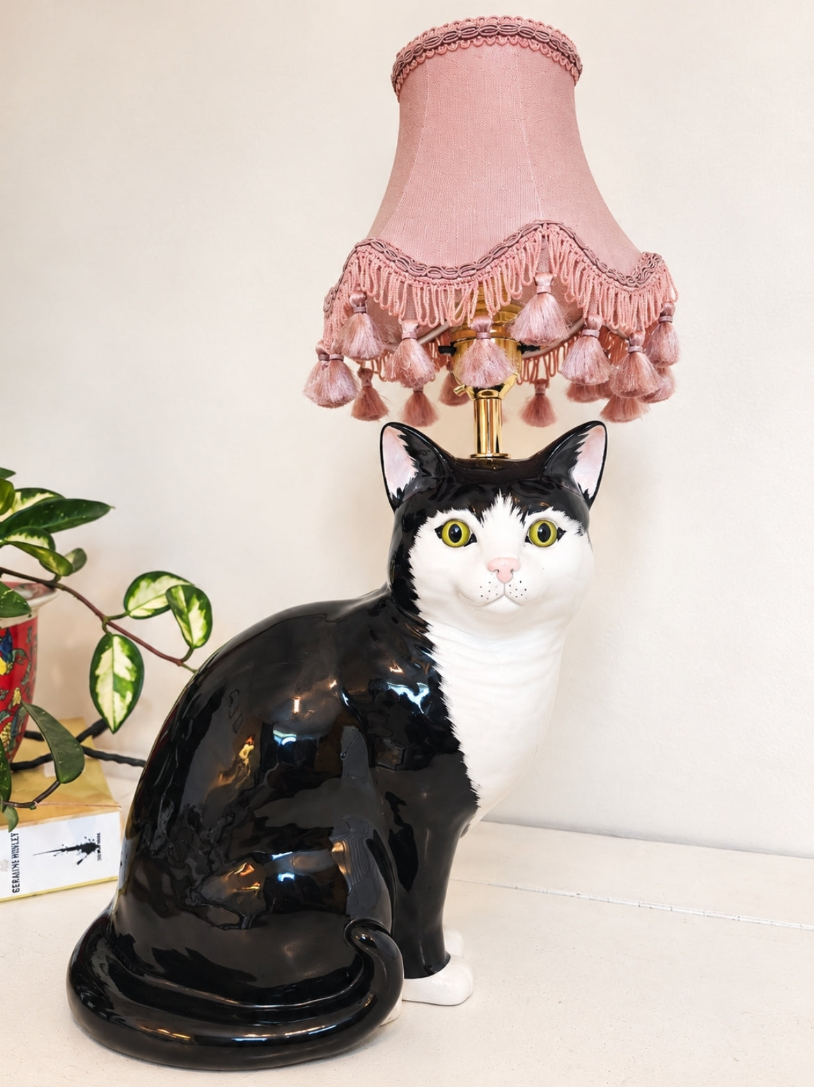 Large Vintage Reworked Tuxedo Cat Lamp