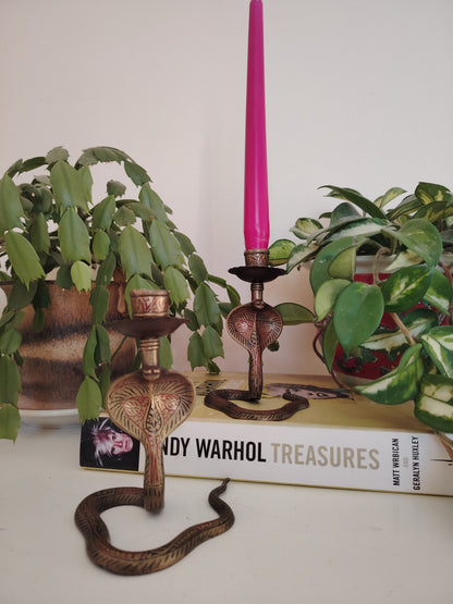 Pair of Solid Brass Python Candle Holders