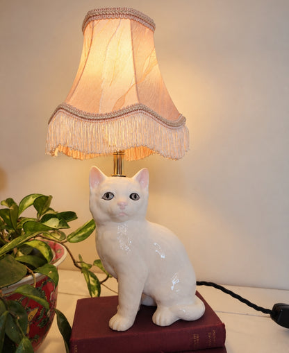 Vintage Reworked White Kitten Lamp
