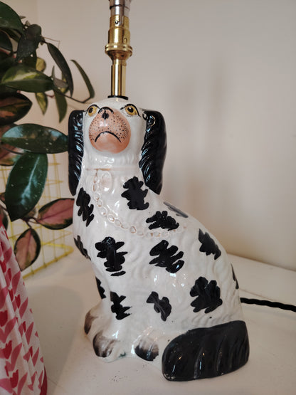 Vintage Upcycled Black and White Pot Dog Lamp