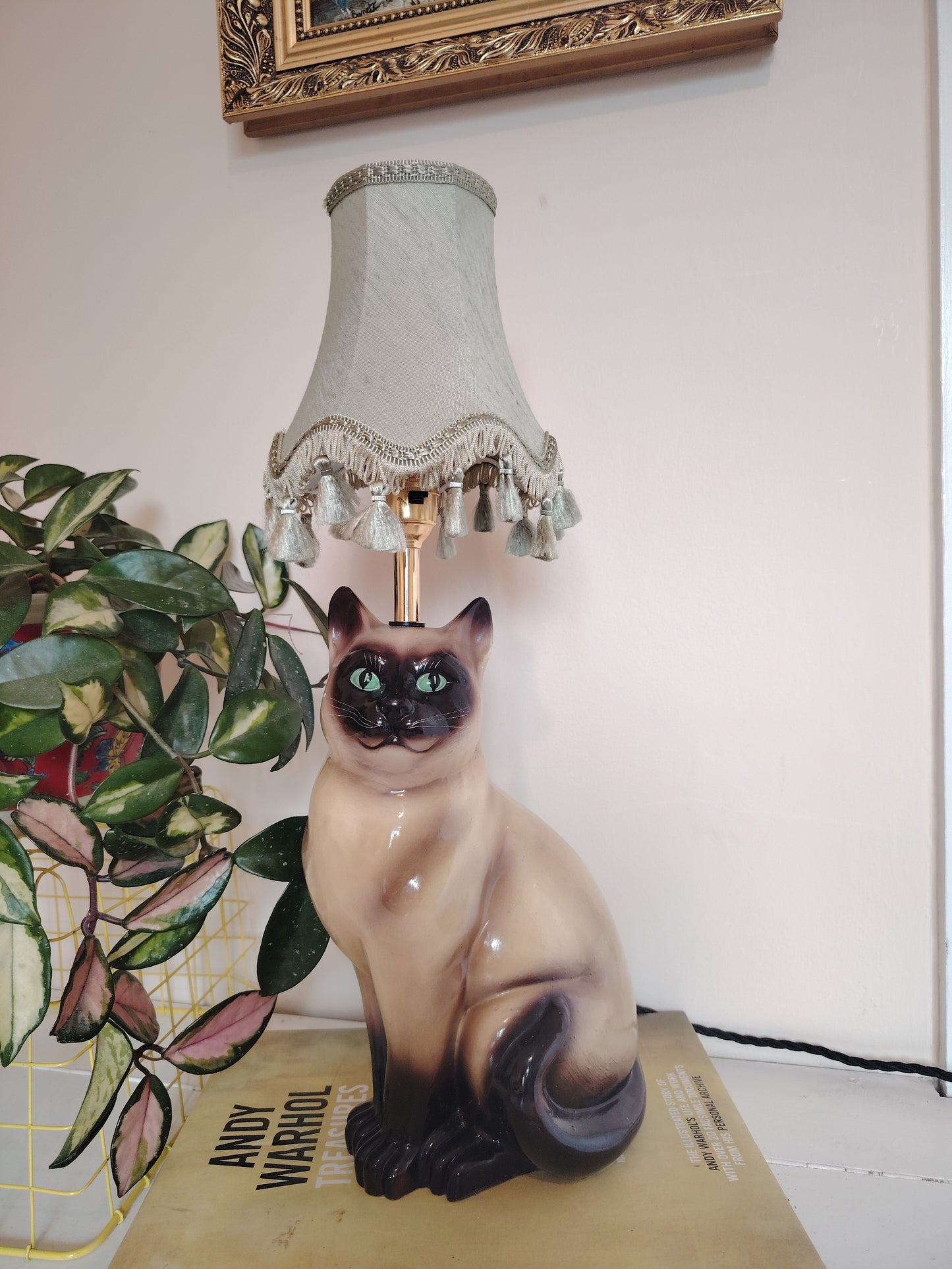 Vintage Upcycled Siamese Cat Lamp