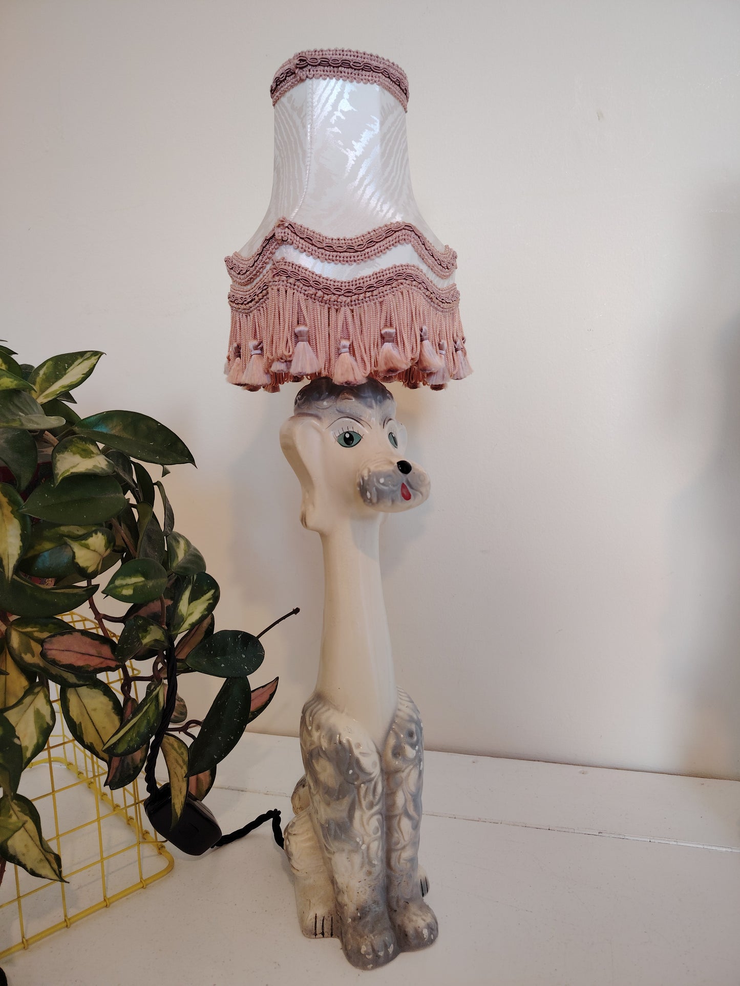 Tall Vintage 1950's Upcycled White Poodle Lamp