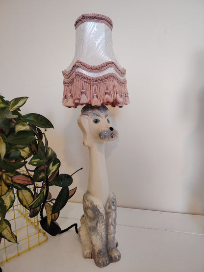 Tall Vintage 1950's Upcycled White Poodle Lamp