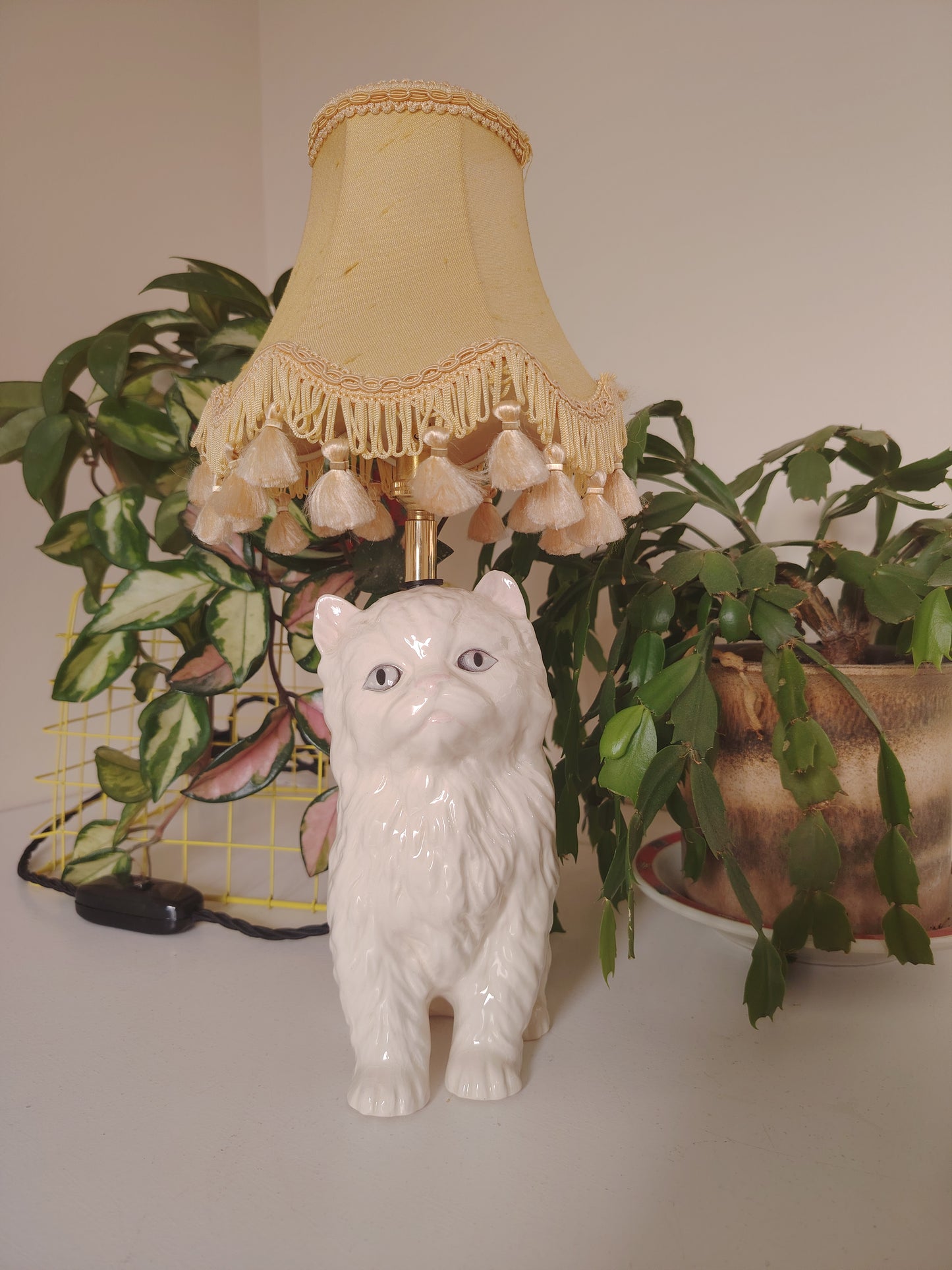 Vintage Upcycled White Kitten Lamp