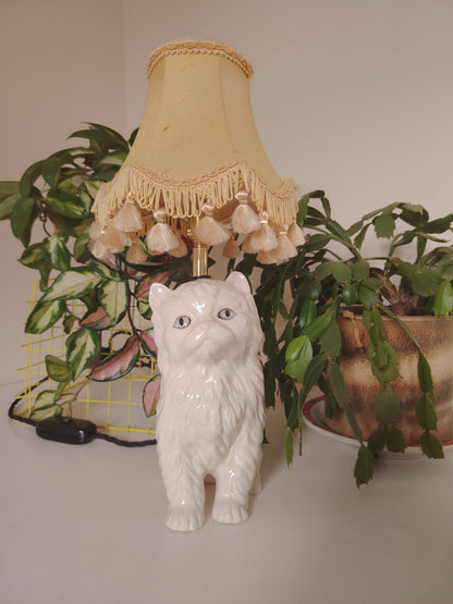 Vintage Upcycled White Kitten Lamp
