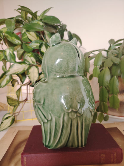 Vintage Mid Century Green Owl Money Box