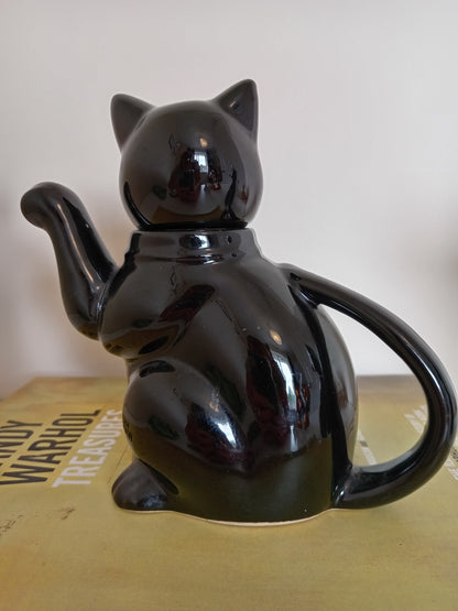 Vintage lucky black cat teapot