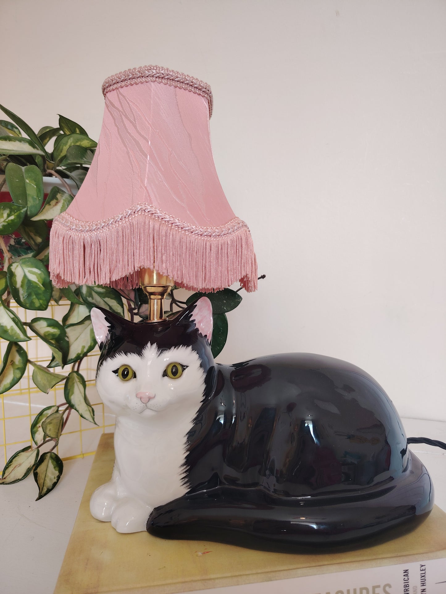 Large Black and White "Just Cats" Upcycled Cat Lamp