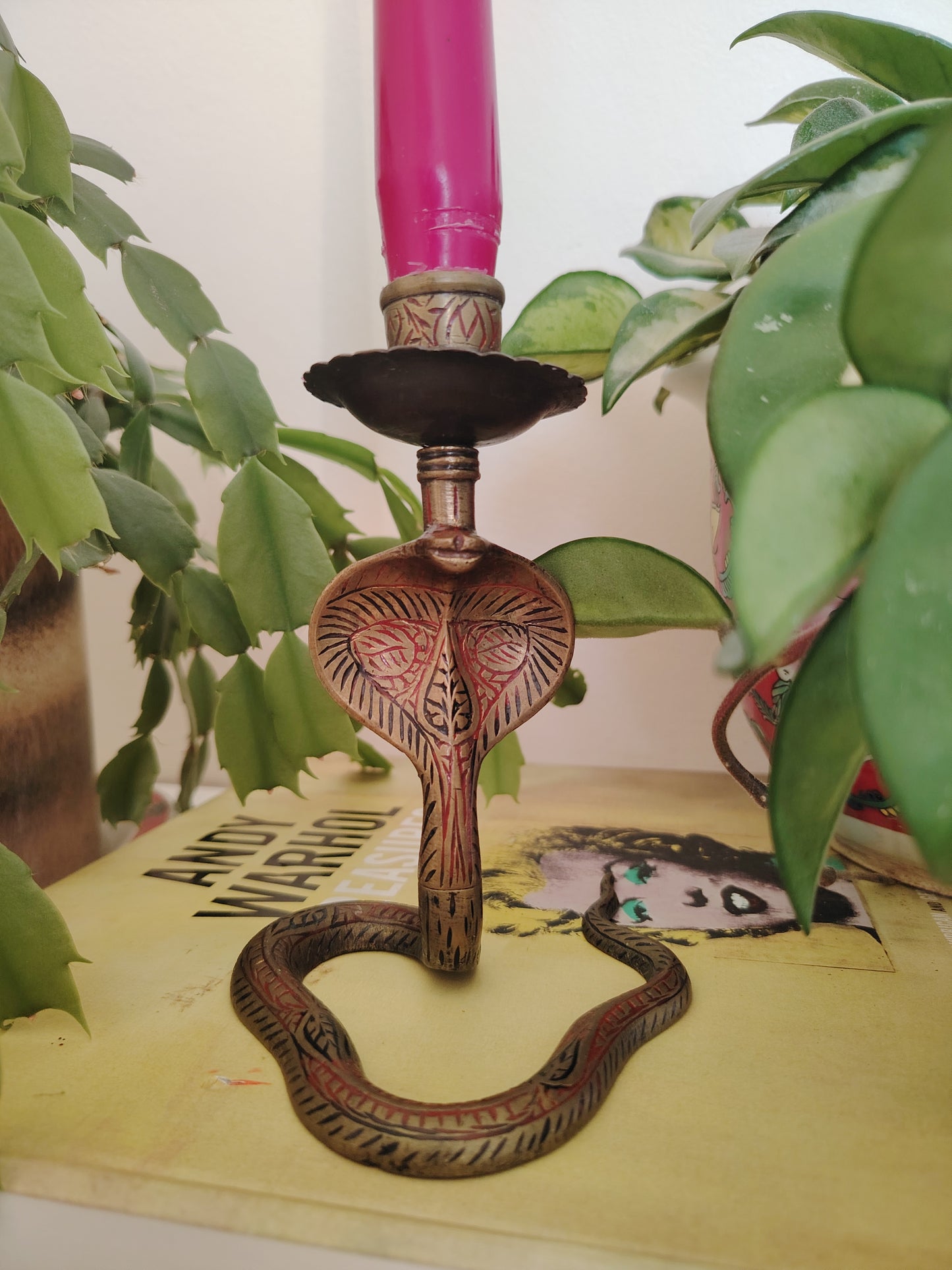 Pair of Solid Brass Python Candle Holders