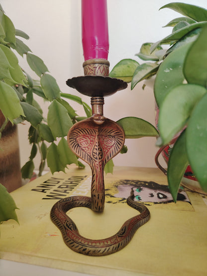 Pair of Solid Brass Python Candle Holders