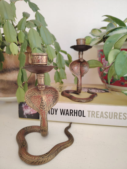Pair of Solid Brass Python Candle Holders