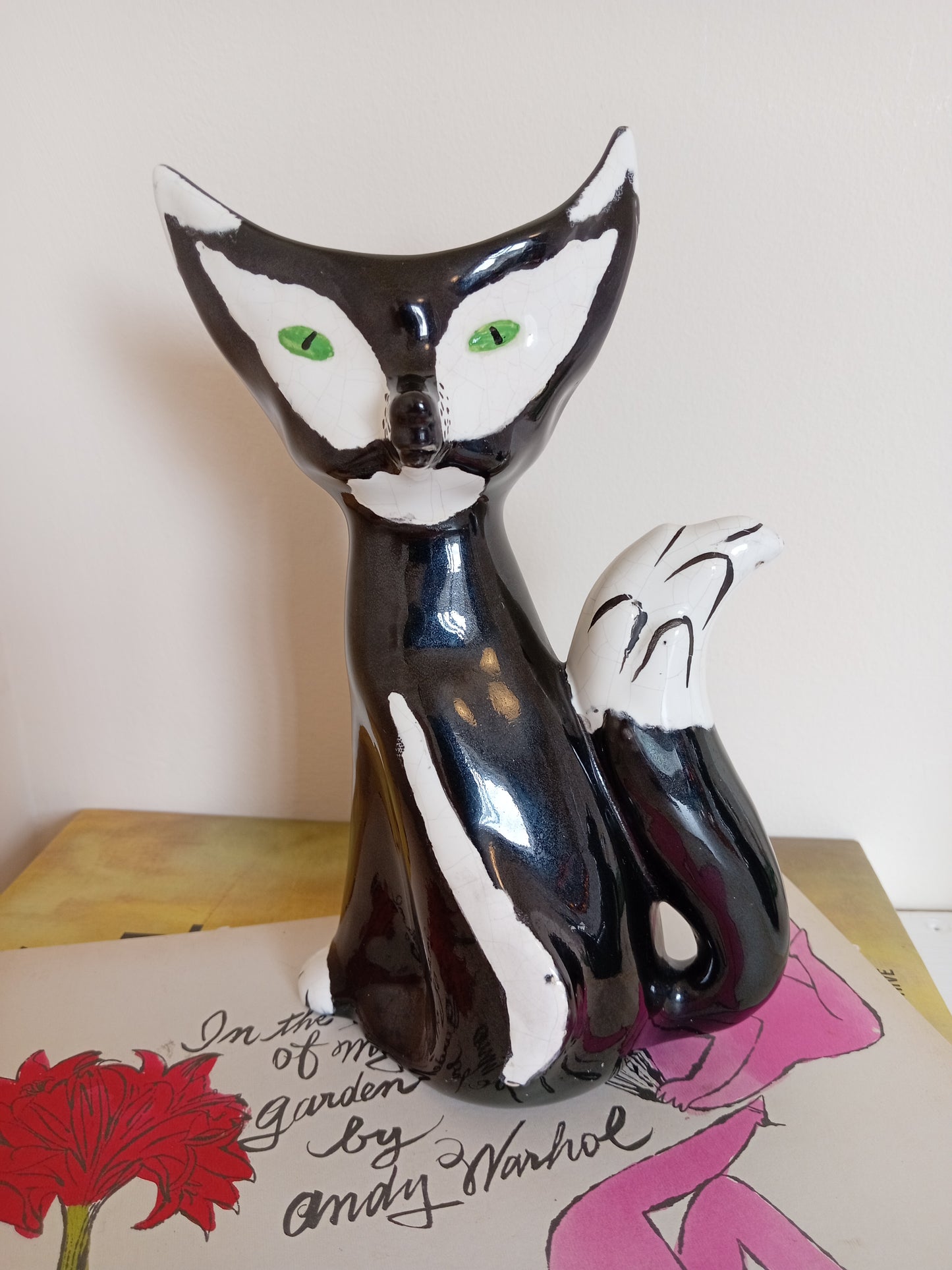 Mid Century Black and white Fox Vase