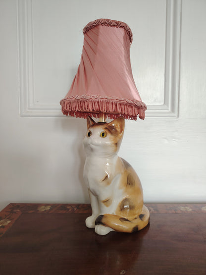 Vintage Reworked Small Tabby Cat Lamp