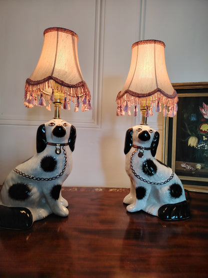 Pair of Vintage Reworked Staffordshire Pot Dog Lamps