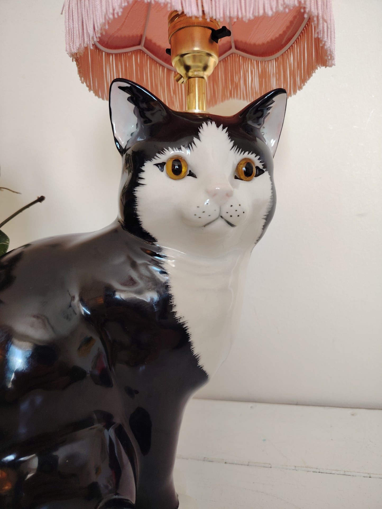 Large Vintage Reworked Tuxedo Cat Lamp