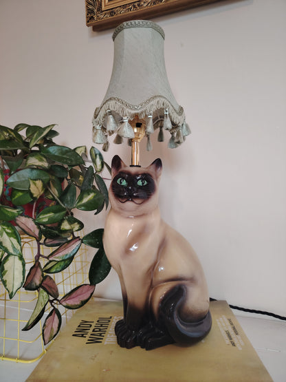 Vintage Upcycled Siamese Cat Lamp