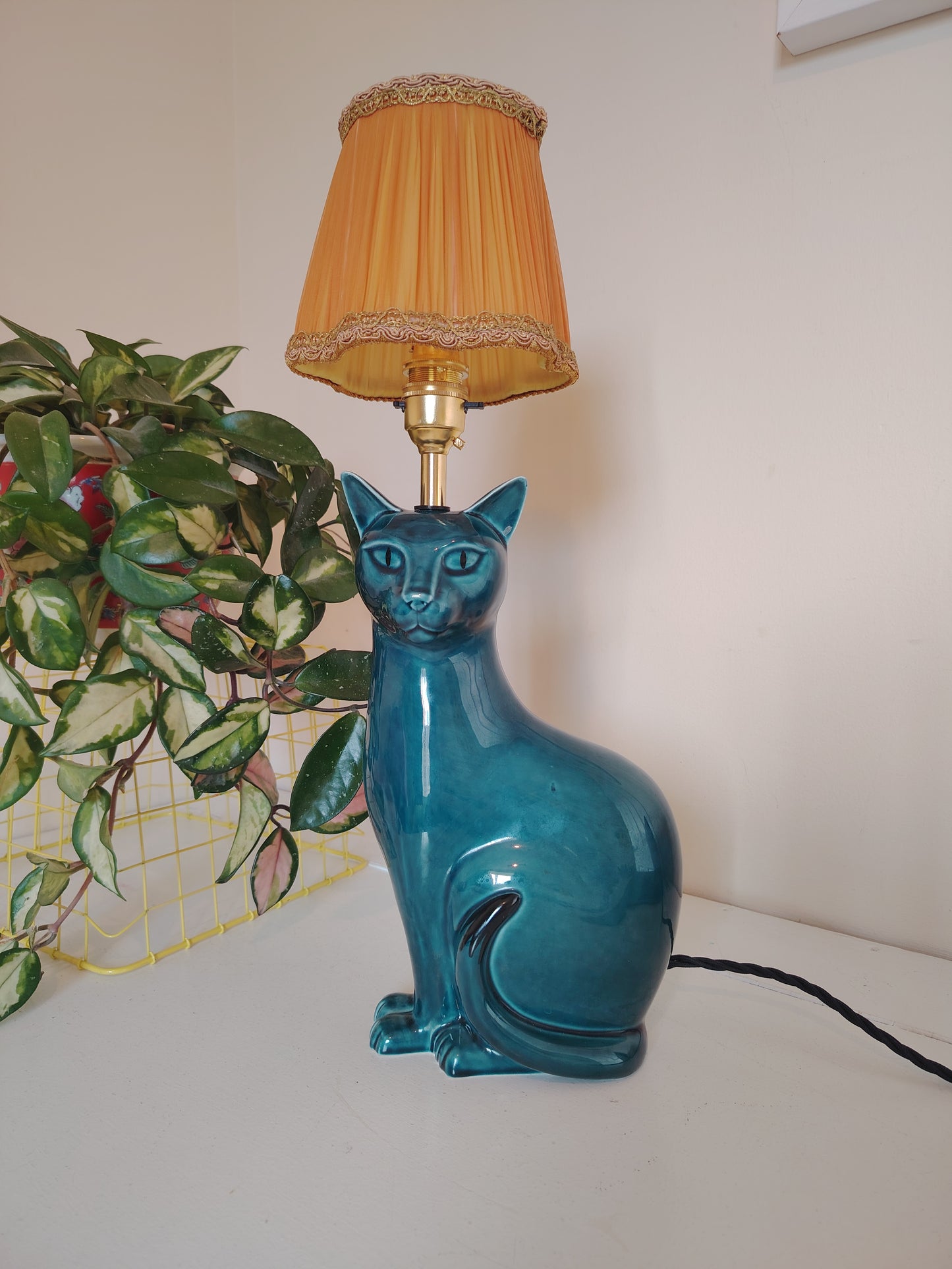 Stunning Blue Mid Upcycled Cat Lamp