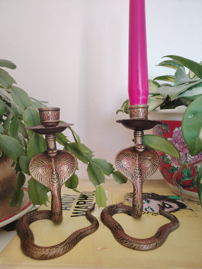 Pair of Solid Brass Python Candle Holders