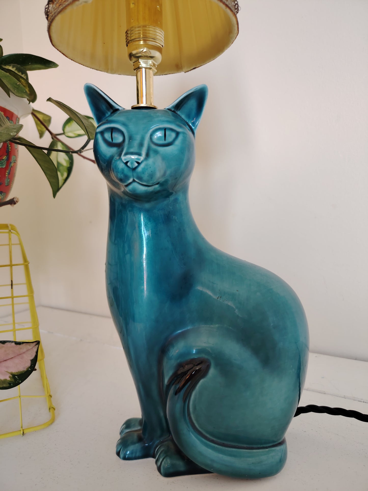 Stunning Blue Mid Century Poole Pottery Reworked Cat Lamp