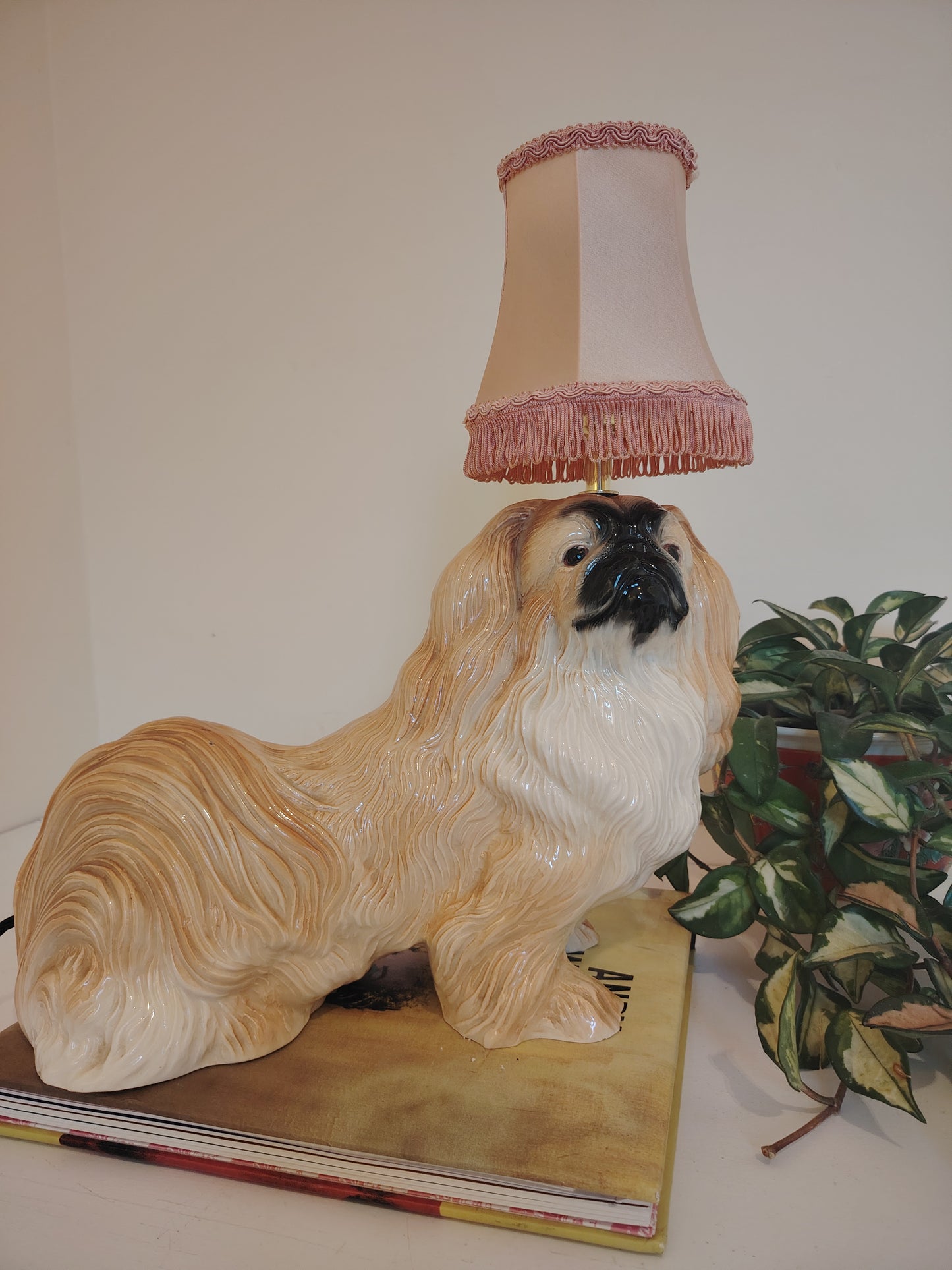 Reworked Vintage Large Pekignese Dog Lamp