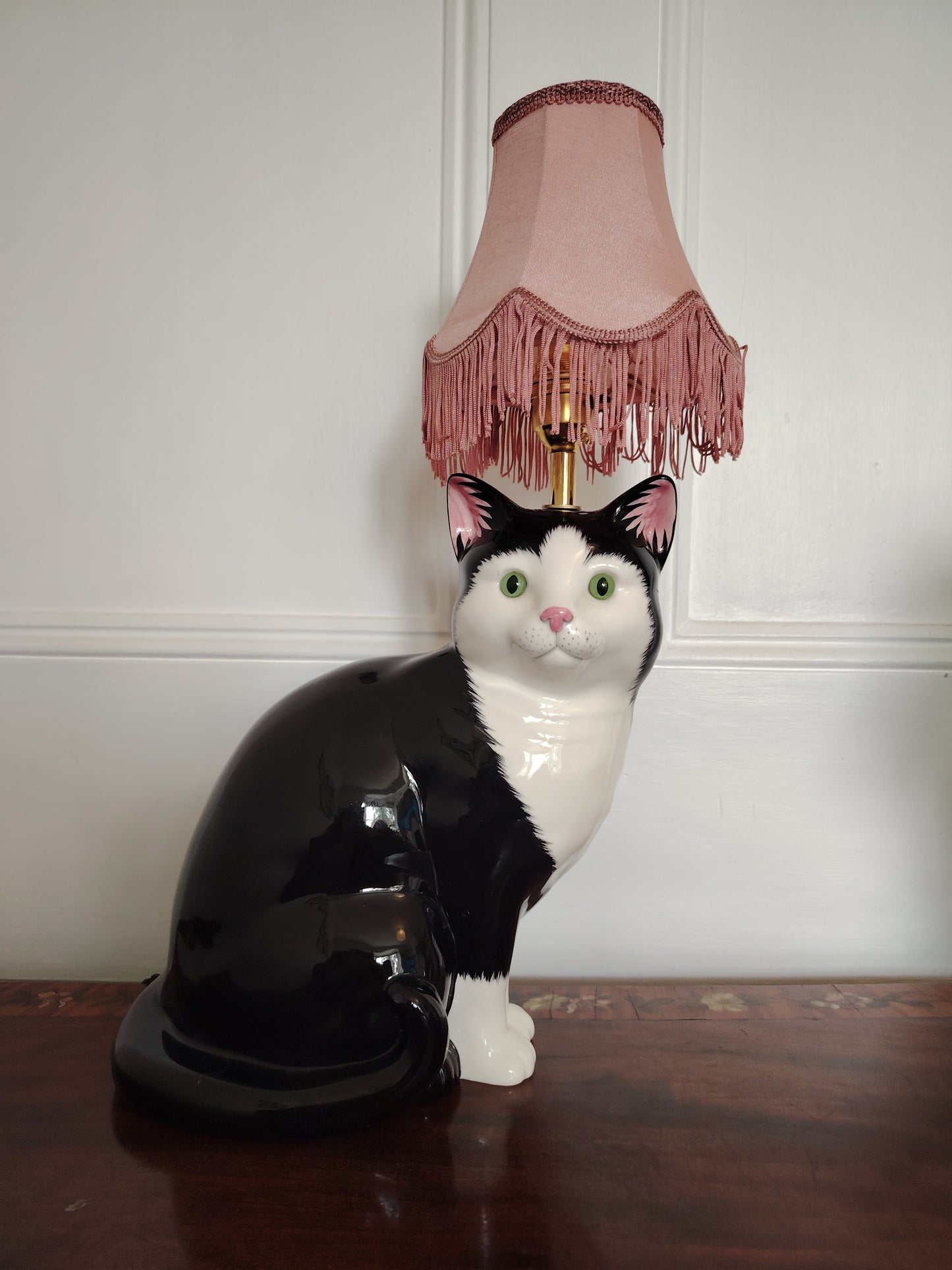 Large Vintage Reworked Tuxedo Cat Lamp