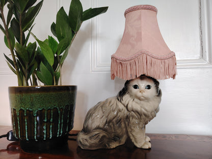 Vintage Upcycled Grey Cat Lamp
