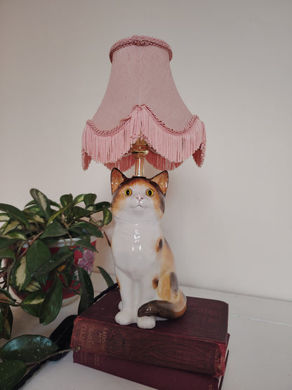 Vintage Reworked Small Calico Cat Lamp ✨