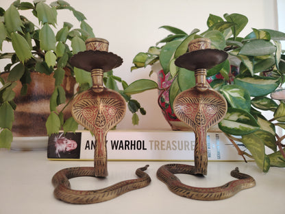 Pair of Solid Brass Python Candle Holders