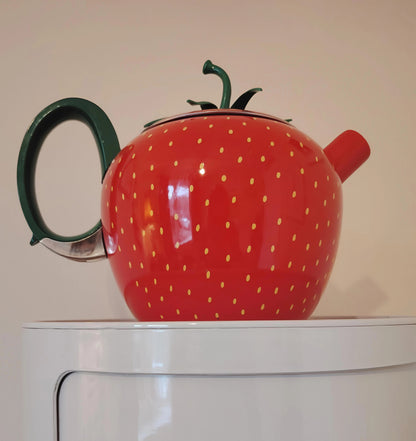Amazing Vintage 80's Strawberry Enamel Teapot/ Kettle