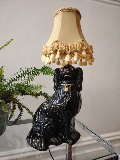 Vintage Black and Gold Pot Dog Lamp