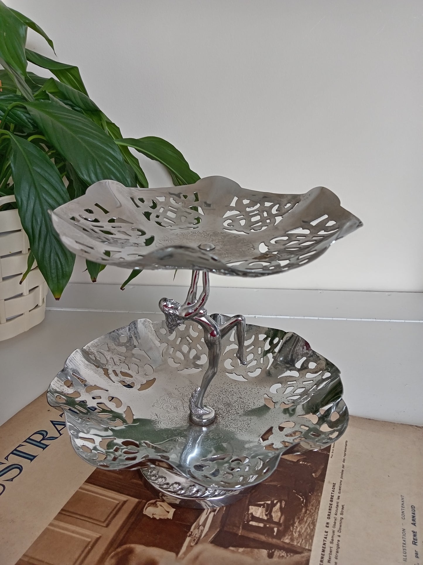 Art Deco Style Nude Lady Chrome Cake Stand