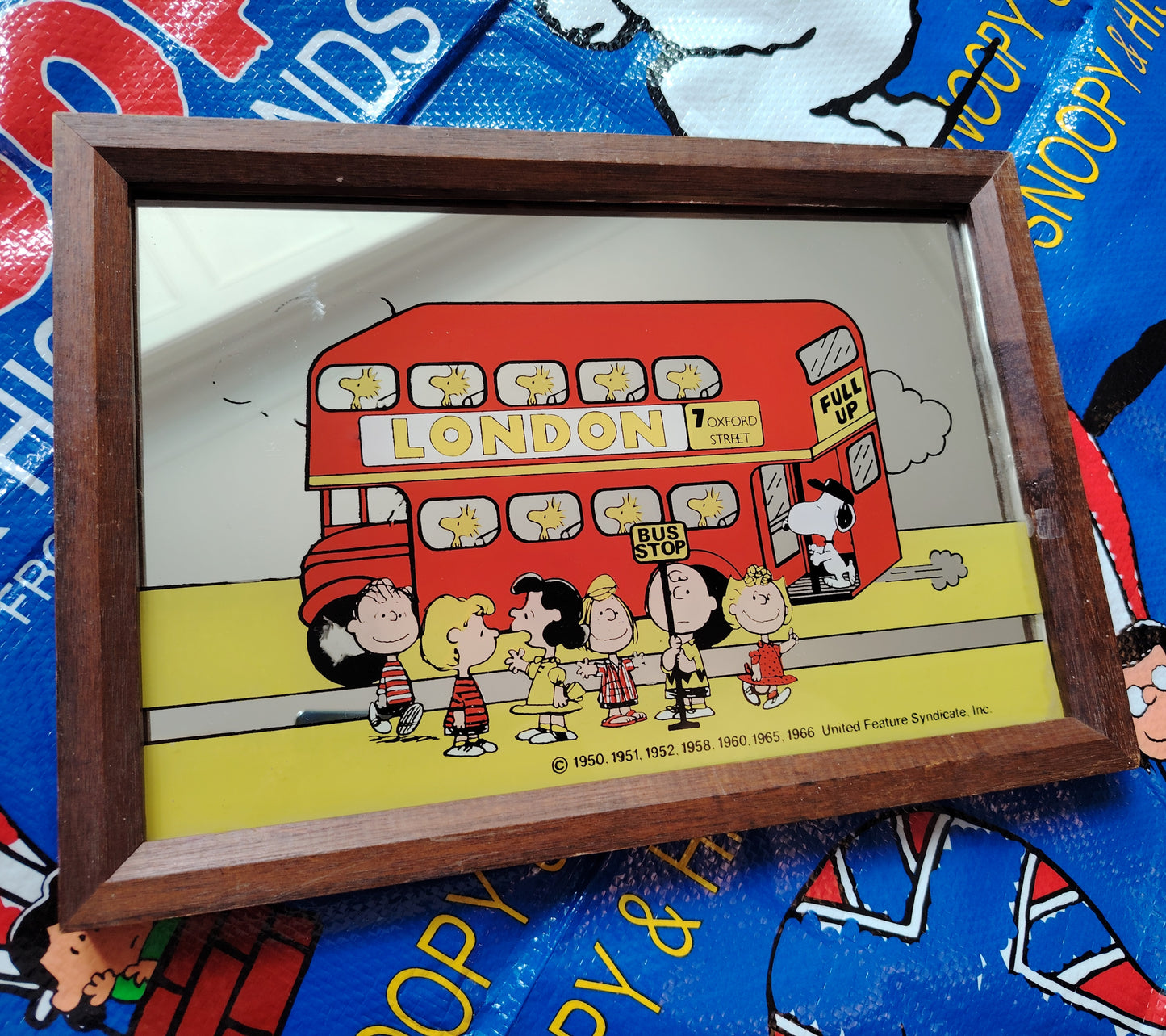 Rare Vintage 1960's Snoopy London Bus Picture Mirror