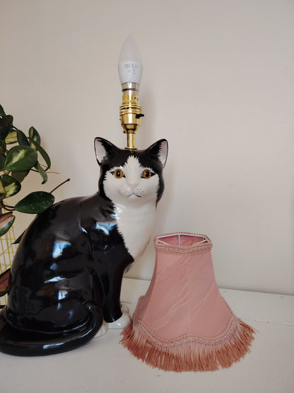 Large Vintage Reworked Tuxedo Cat Lamp