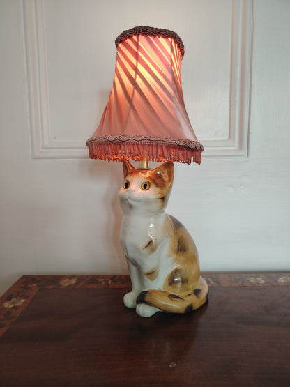 Vintage Reworked Small Tabby Cat Lamp