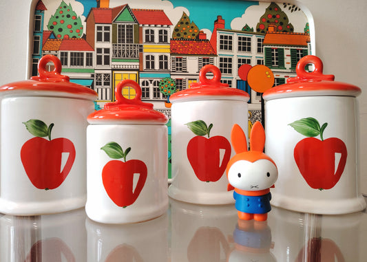 Set of 4 Vintage Red Apple Cannisters