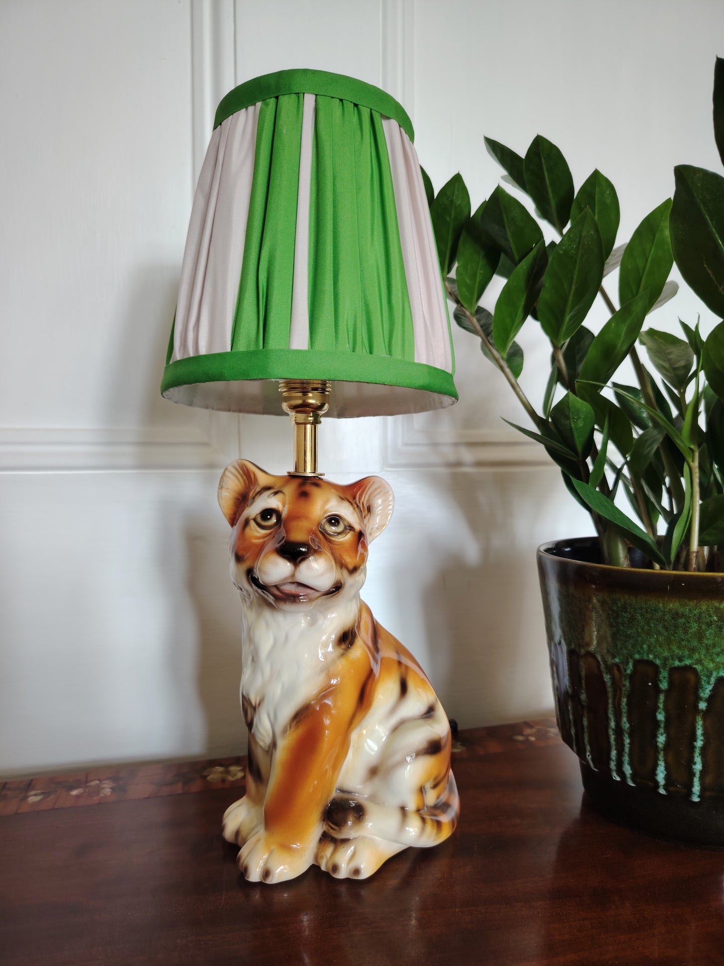 Reworked Mid-Century Small Tiger Cub Lamp Green shade