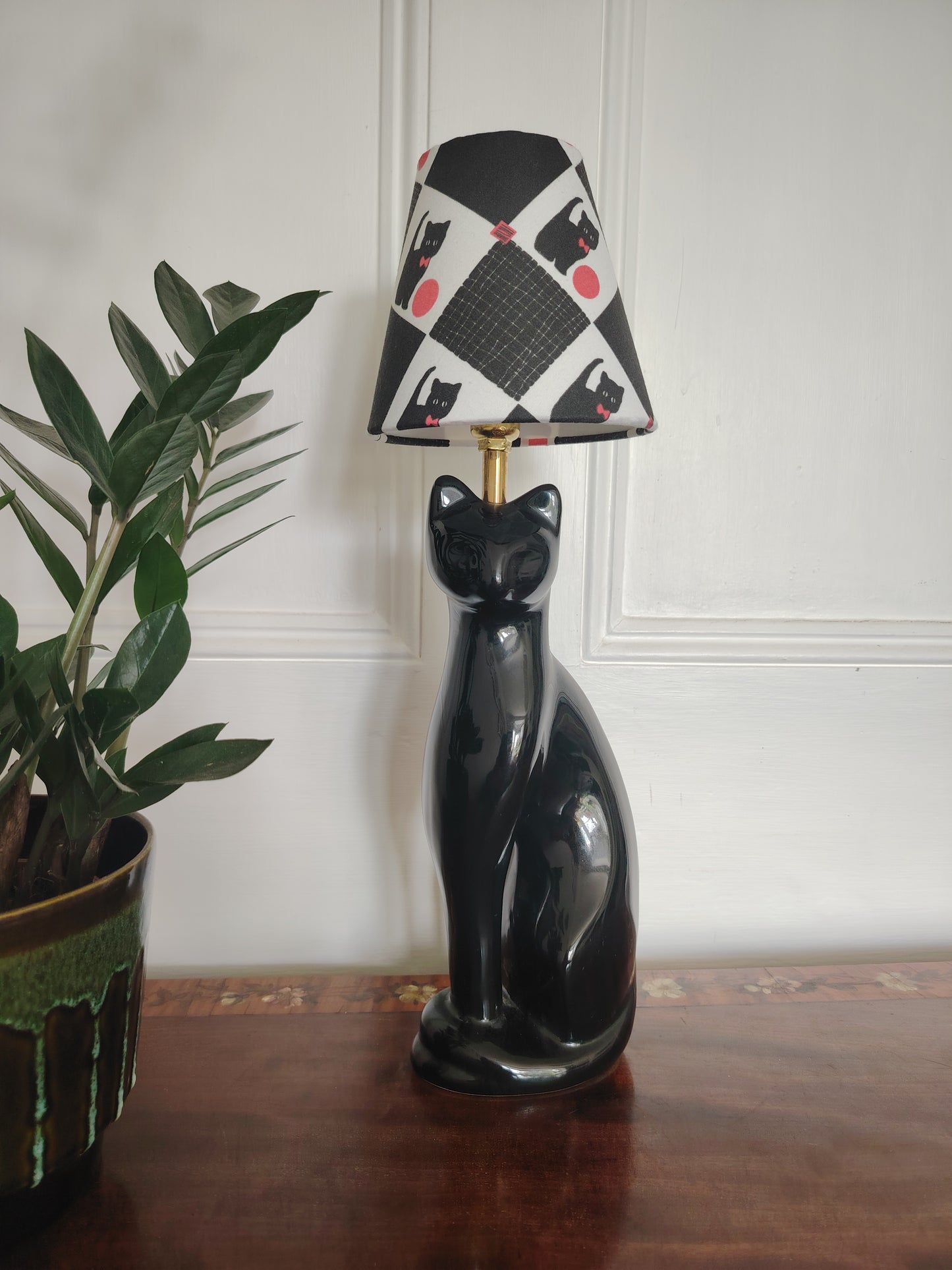 Vintage Reworked Black Cat Lamp with Handmade Shade ❤️🐈‍⬛