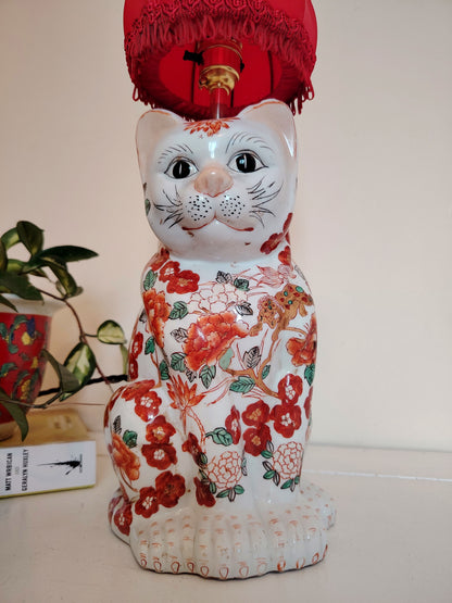 Reworked Antique Floral Imari Cat Lamp ❤️