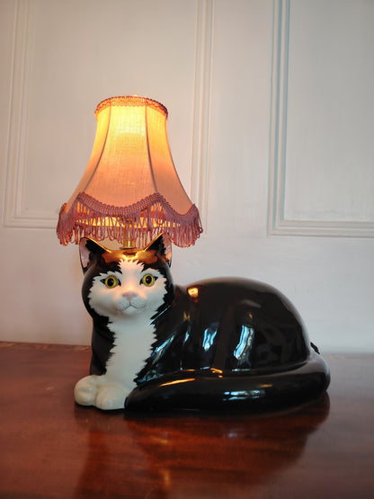 Large Black and White "Just Cats" Reworked Cat Lamp