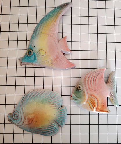 Trio of Vintage Pastel Fish Wall Hangings