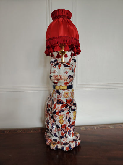 Reworked Antique Floral Imari Cat Lamp