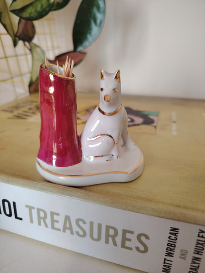 Limoges Dog Catchall/ Cocktail Stick/Match Holder